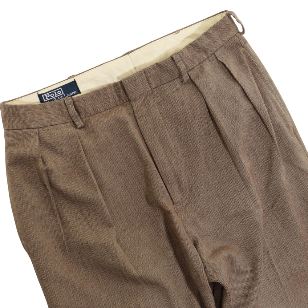 Polo Ralph Lauren Trousers Herringbone Pleated Brown Wool High Waist Men 34x34